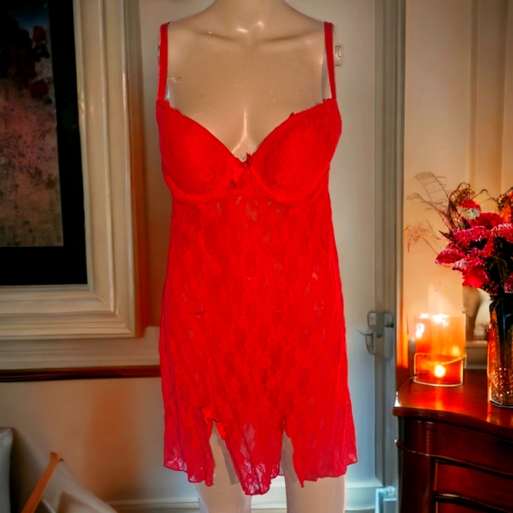 Women's red lace nighty